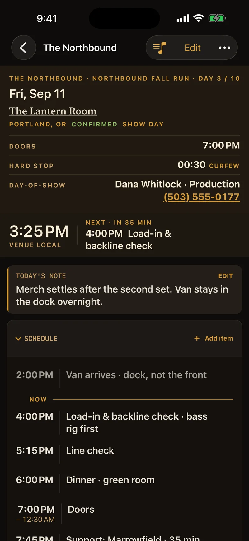 ManiFest gig sheet, dark