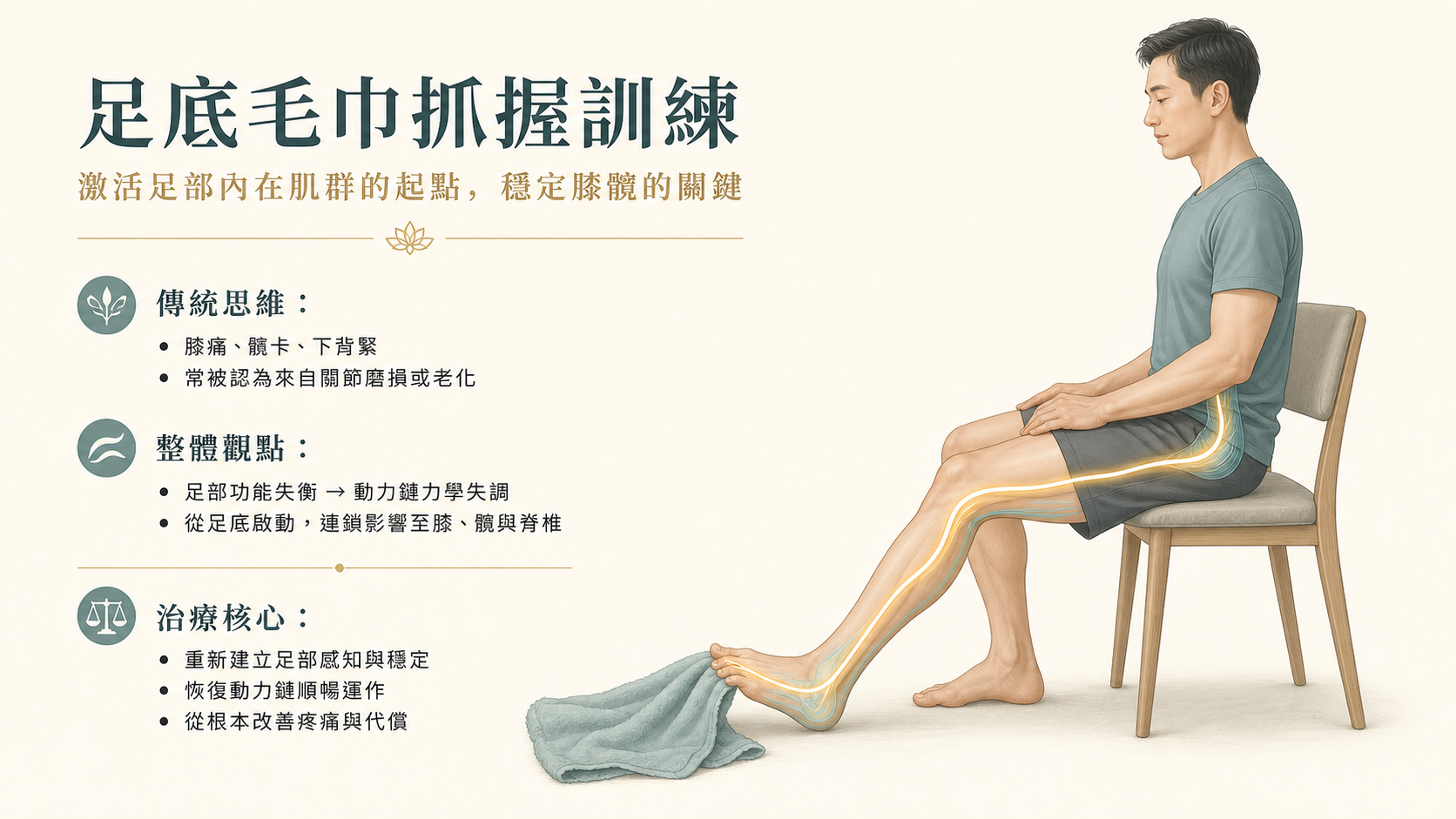 足底抓毛巾,為什麼能改善整條腿的張力?
