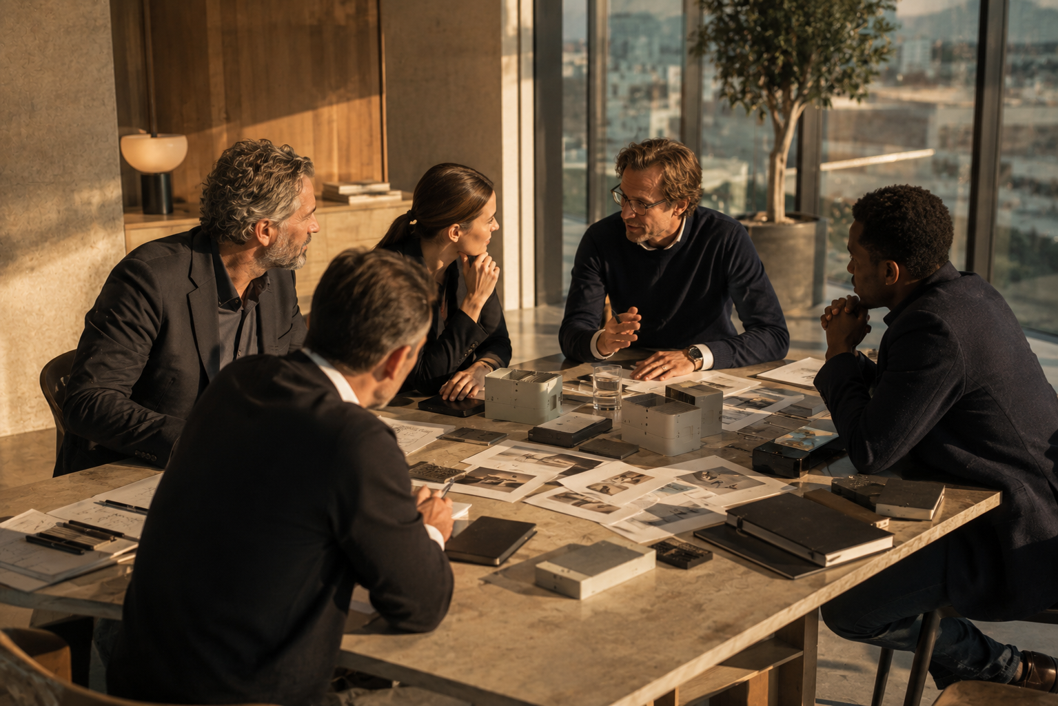 Professionals collaborating, strategizing, and working in modern office environments.