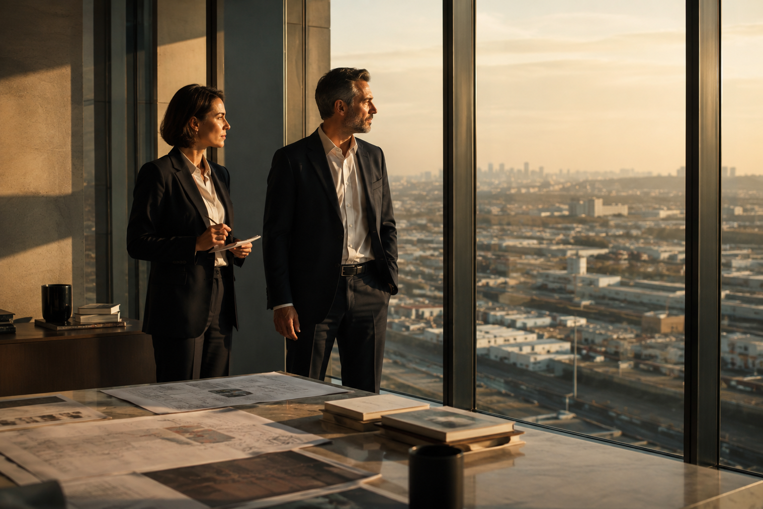 Two women in professional black outfits standing in a modern office hallway beside the headline ‘The Strategic Conscience for Software Providers’.
