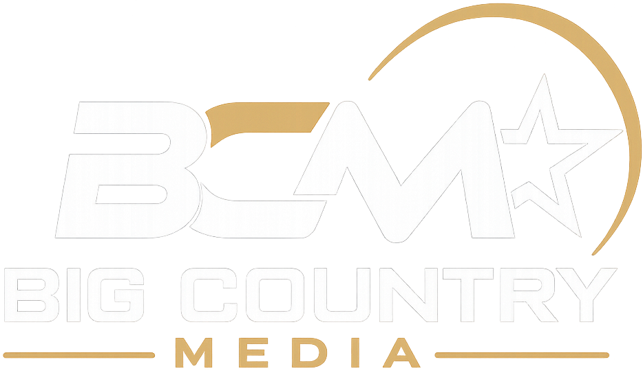 Logo with stylized letters BCM, a star, and the text Big Country Media below.