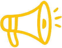 Yellow megaphone icon with sound lines to represent digital advertising or announcements.