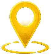 Yellow location pin marker above a yellow circular base on transparent background.
