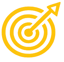 Yellow target with concentric circles and an arrow hitting the bullseye.