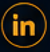 LinkedIn icon in orange within a black circle.