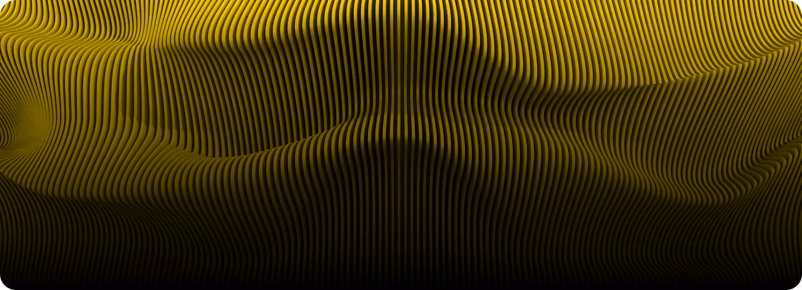 Curved black lines on a yellow background forming a wavy, abstract 3D surface pattern.