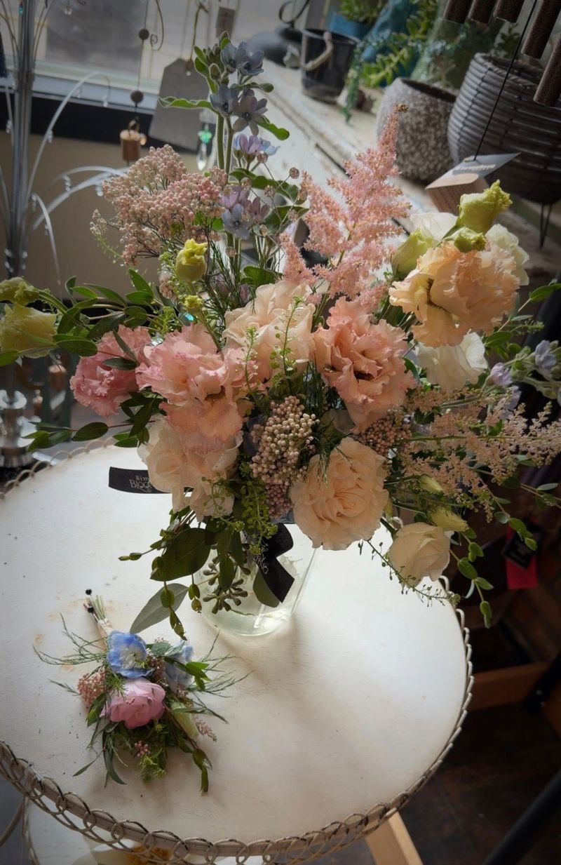 Blush pink corsage and boutonniere set for the big dance