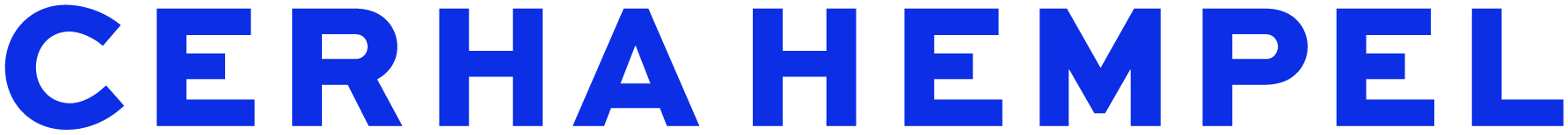 Cerha Hempel text logo in bold blue capital letters.