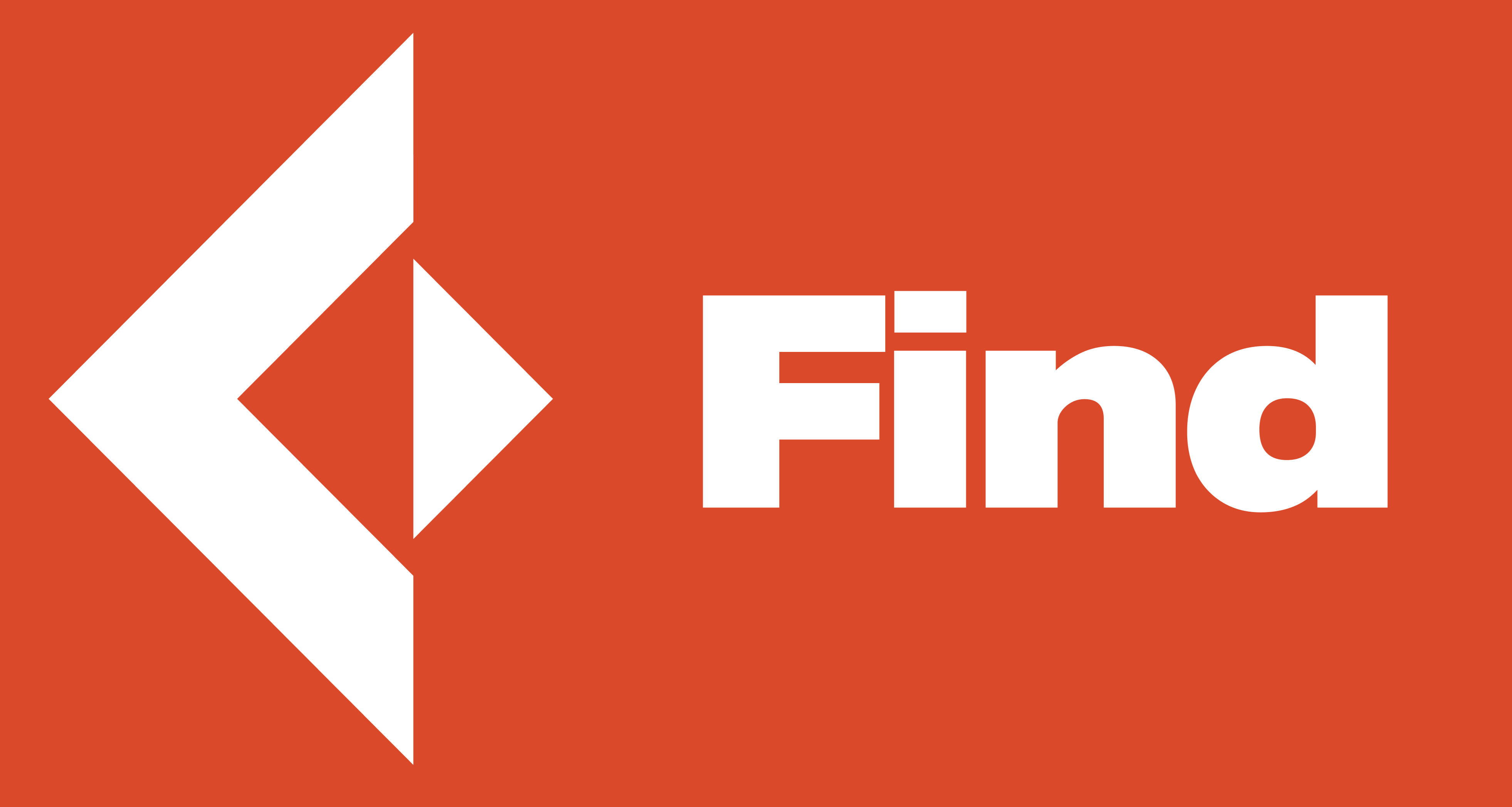 White diamond-shaped logo and bold text 'Find' on a red background.