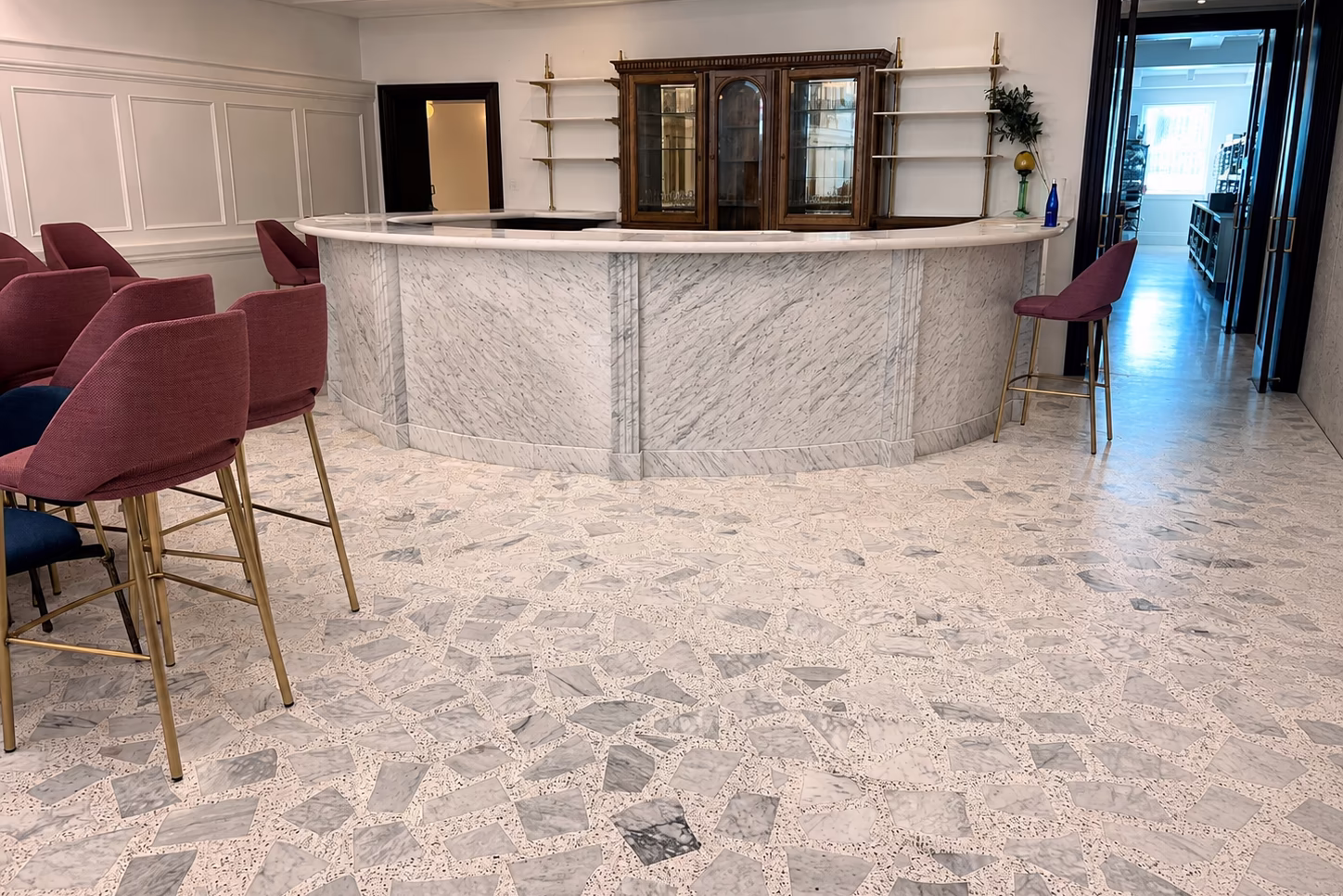 Custom terrazzo floor installation by Doreon for Banque.