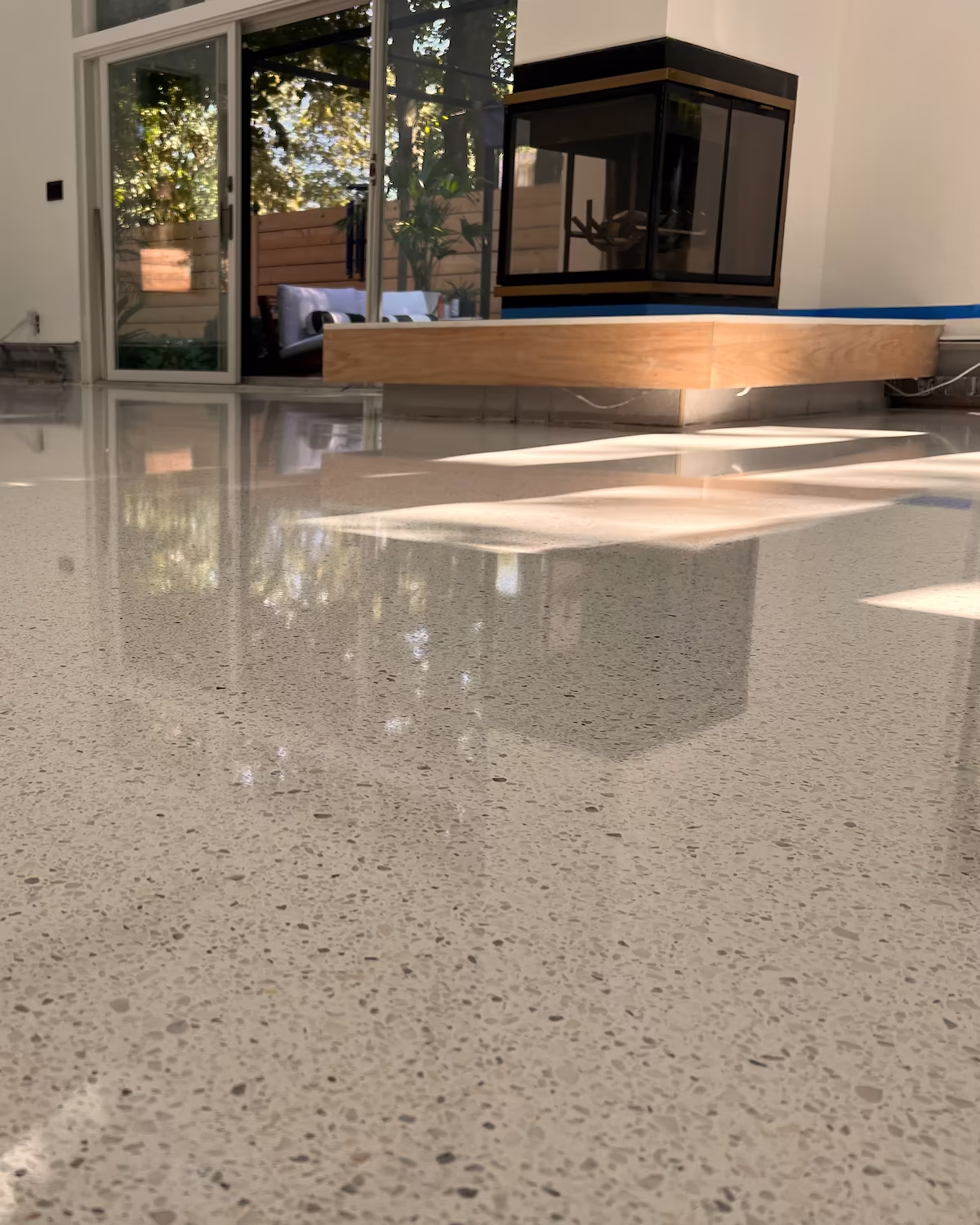 Standard terrazzo floor with subtle aggregate in a finished interior for Oakdale NY residential