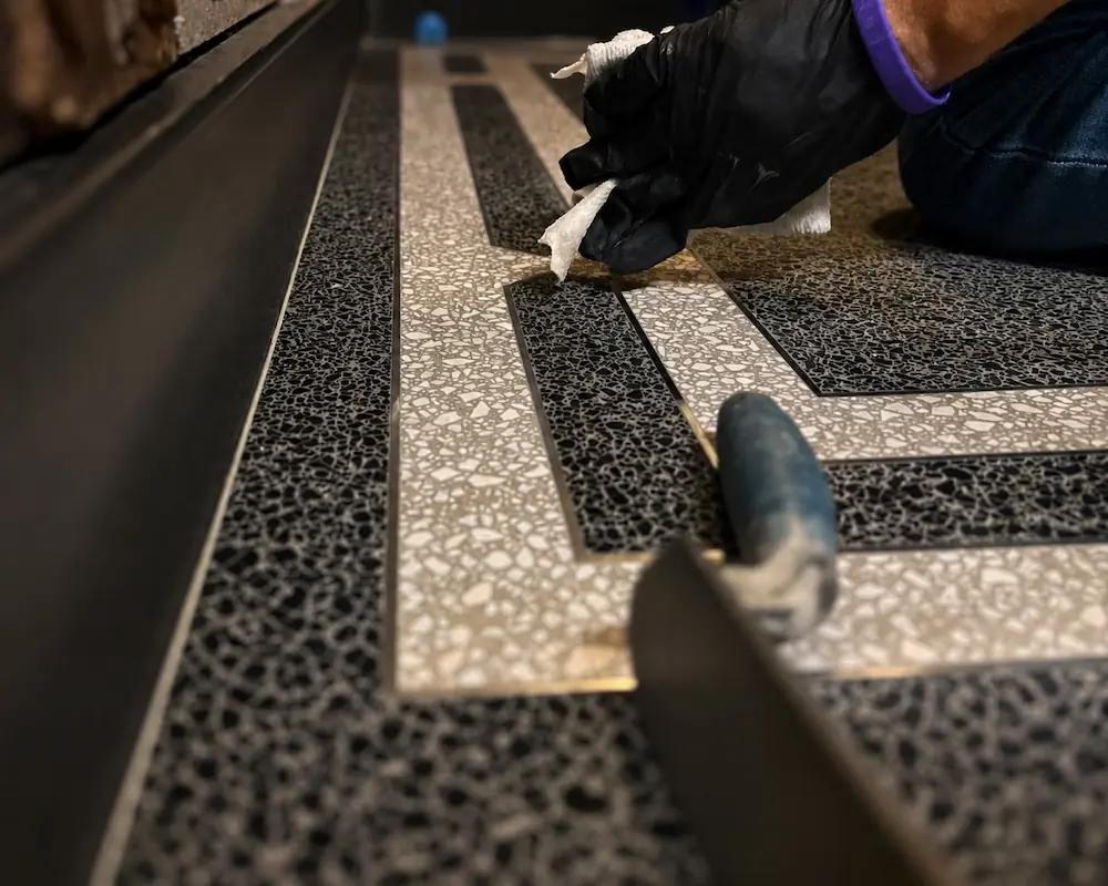 Restored terrazzo floor at 785 Park Avenue in New York