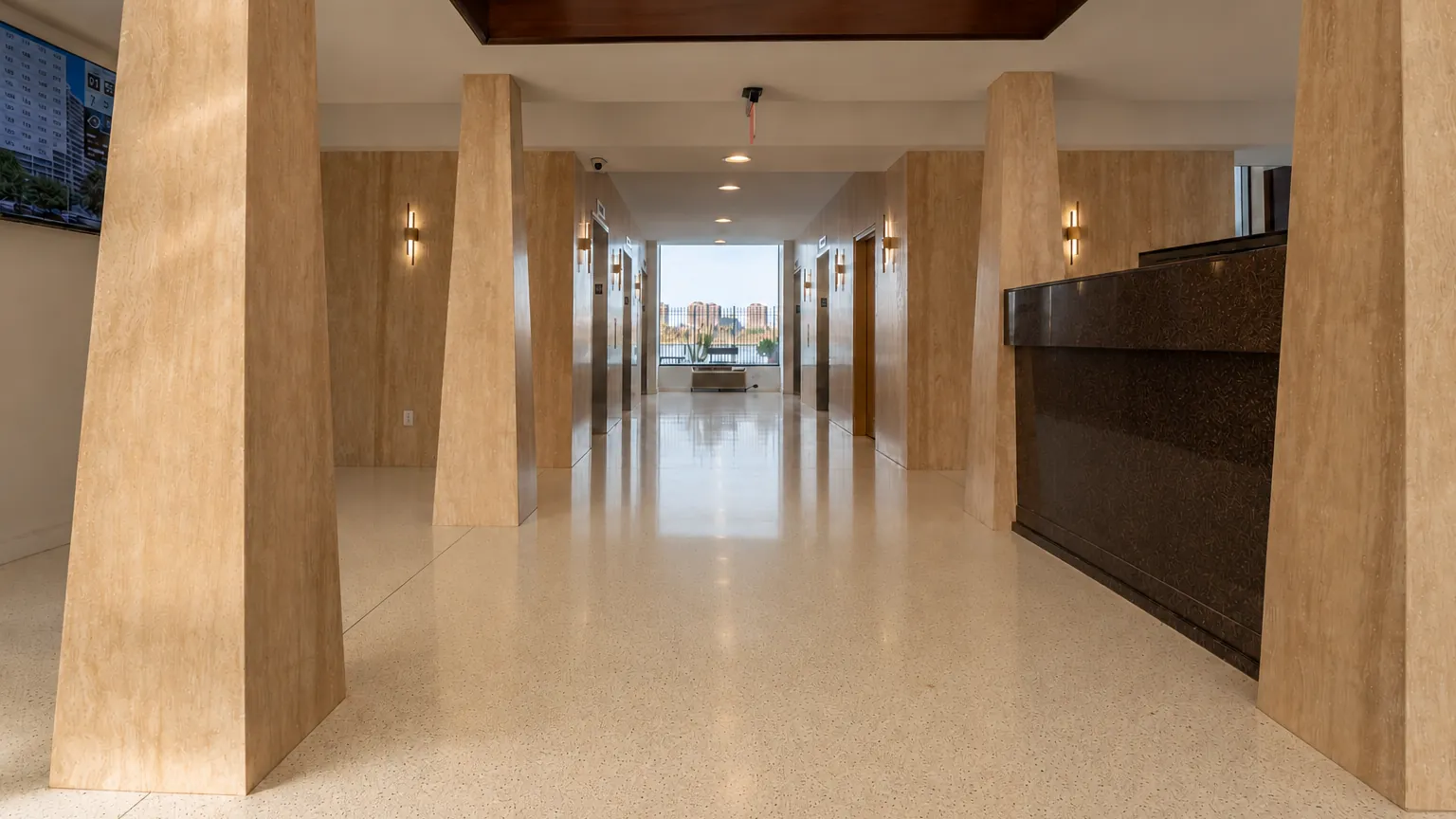 Custom palladiana terrazzo floor at Point Seven in New York