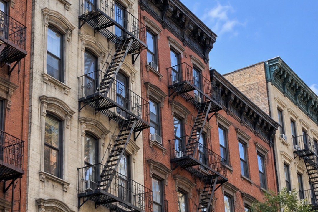 Prewar walk-up buildings with fire escapes