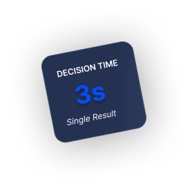 Digital timer displaying 'DECISION TIME 3s Single Result' on a dark blue rounded square background.