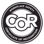 Workplace Safety Certificate of Recognition logo with bold COR letters in a circular badge.
