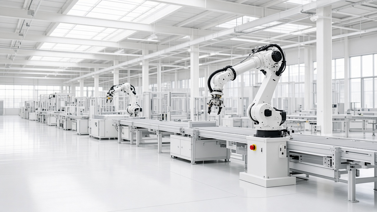 Robotic assembly line in a bright plant