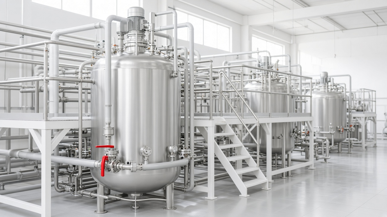 Stainless batch vessels and piping in a chemical plant