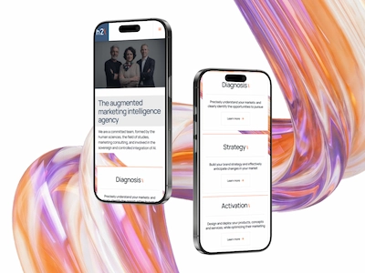Responsive mobile design for the H2 Agency website displayed on smartphones.