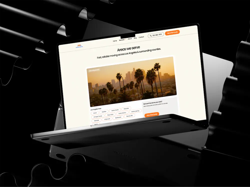 Moving company service areas page design for Los Angeles and surrounding counties