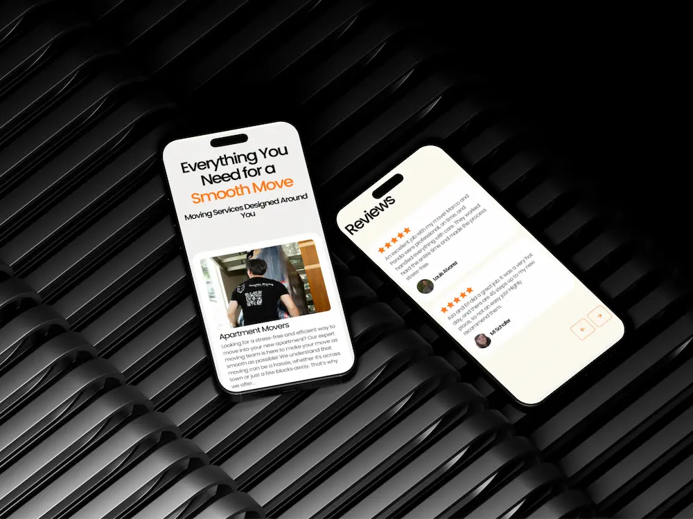 Mobile moving company website design featuring moving services and customer reviews for higher conversions
