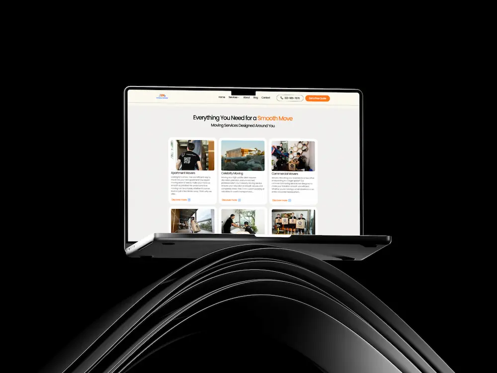 Professional moving services grid design for a Los Angeles moving company website