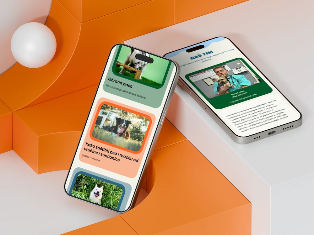 Responsive mobile UI design for a veterinary clinic blog and pet healthcare services
