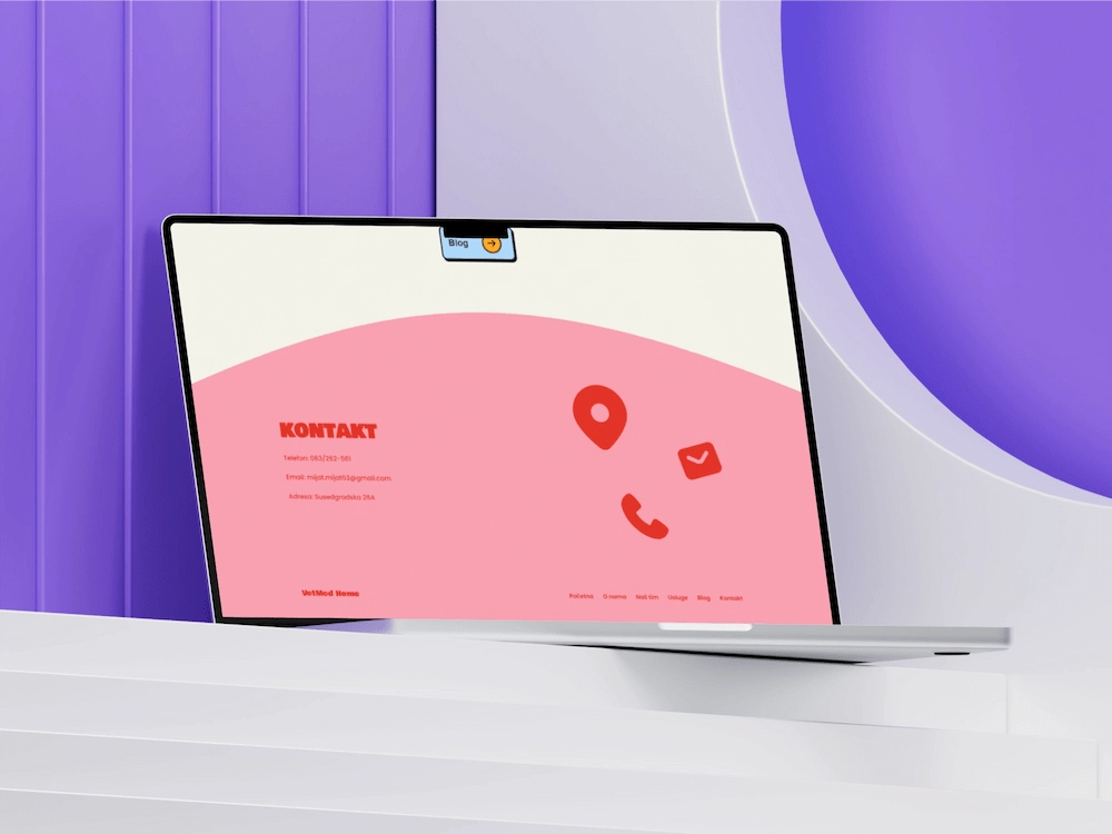 Veterinary clinic website footer design with contact information and pet care navigation