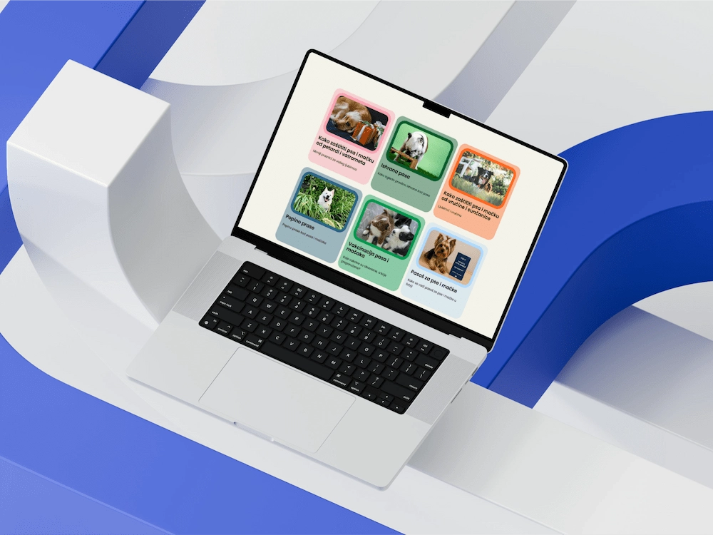 Modern veterinary website blog grid with pet care tips, animal health articles, and wellness resources