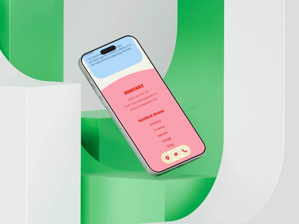 Mobile footer design for a veterinary clinic website with contact information and pet care navigation