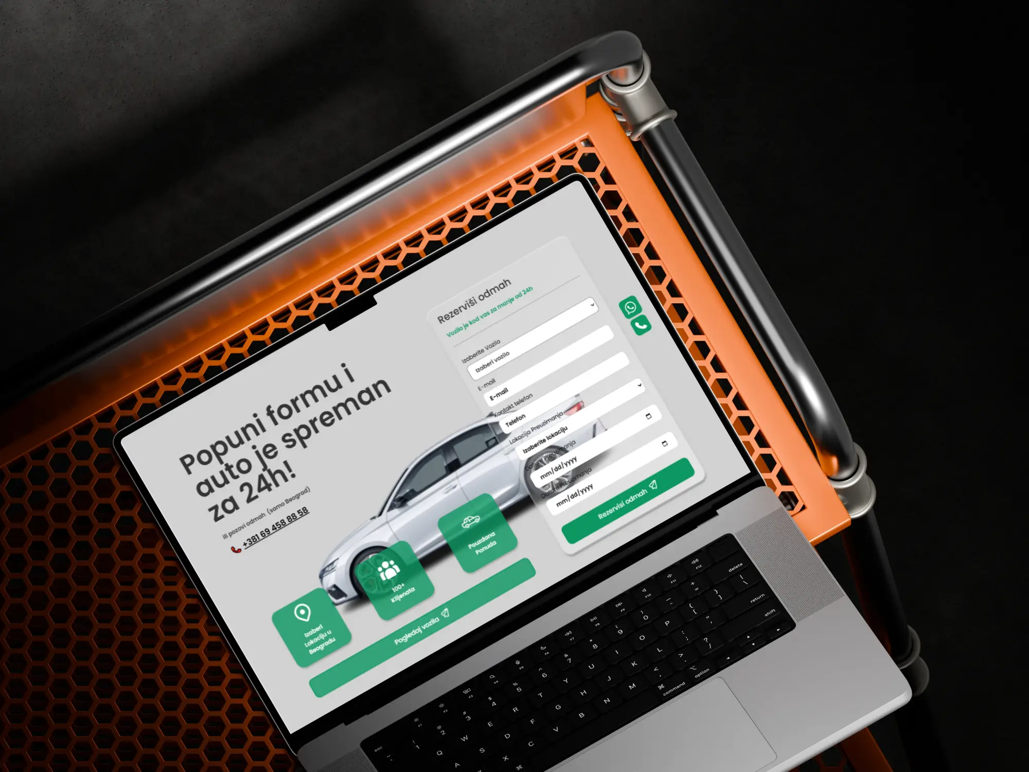 Homepage hero section for AKA Rent a Car featuring a quick reservation form, vehicle showcase, and key rental benefits.