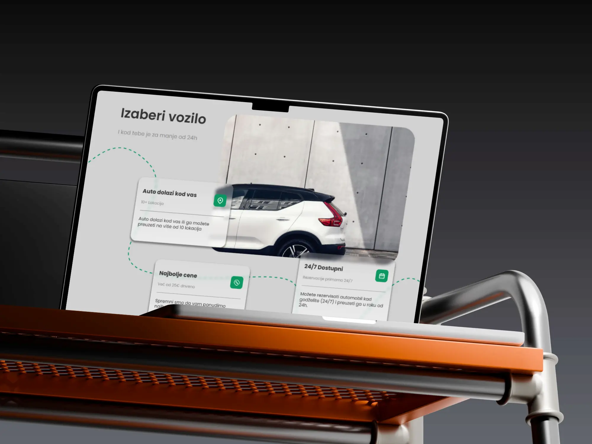 Vehicle selection section for AKA Rent a Car showcasing available rental vehicles, key benefits, and flexible pickup options.