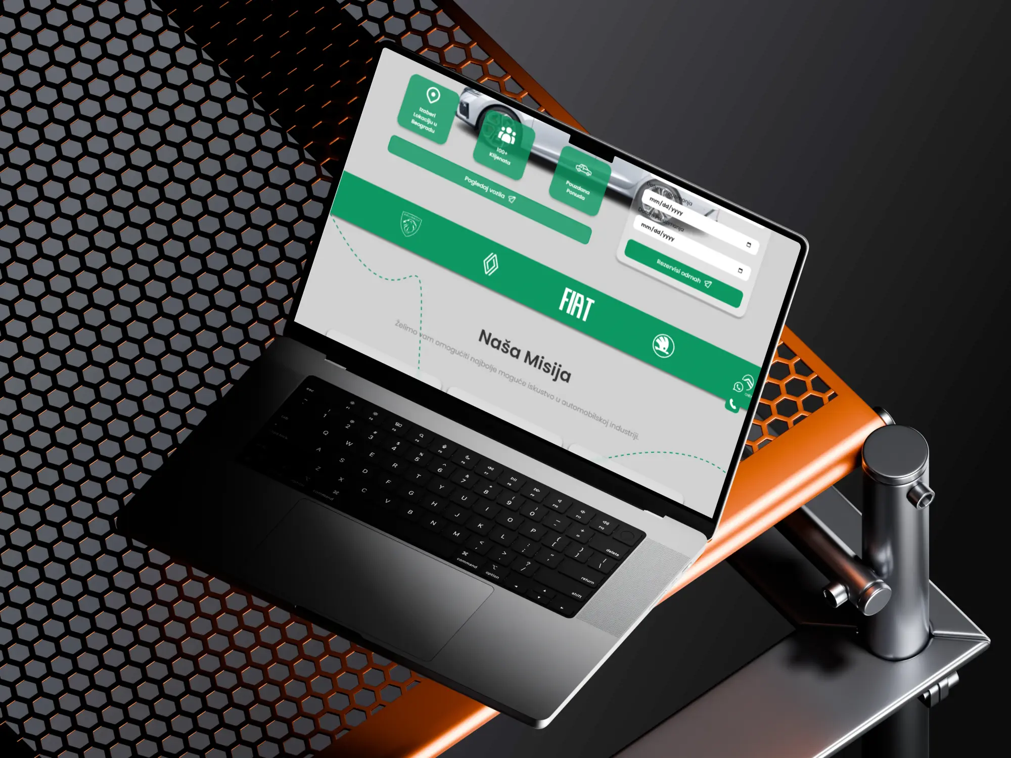 Car rental website section showcasing vehicle brands, company mission, and trust-focused content for AKA Rent a Car.