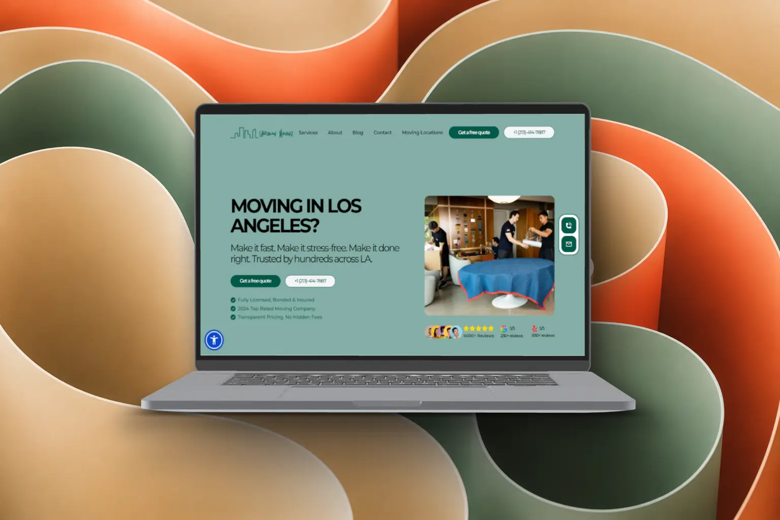 Homepage design mockup for Urban Moving Company showcasing a conversion-focused moving company website built in Webflow for Los Angeles customers.
