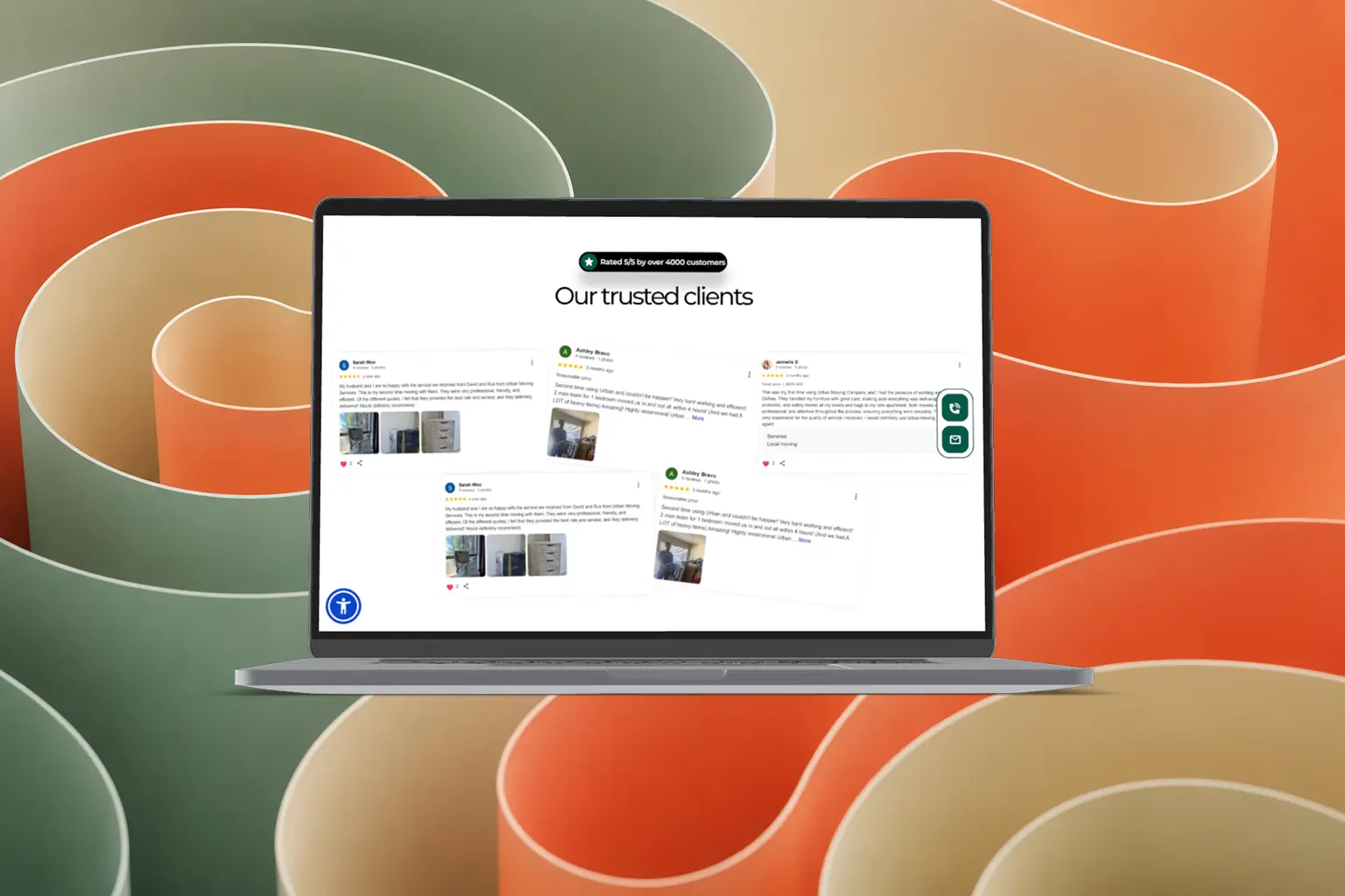 Client testimonials section featuring verified customer reviews and social proof for Urban Moving Company.