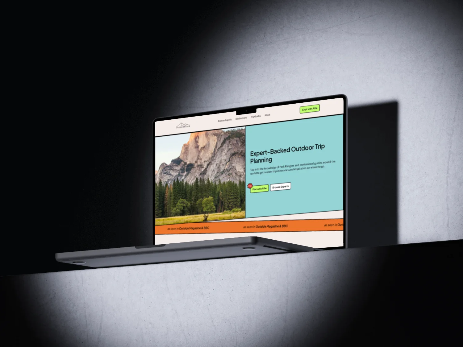Landing page design for Outdoorable featuring expert-backed outdoor trip planning and destination guidance