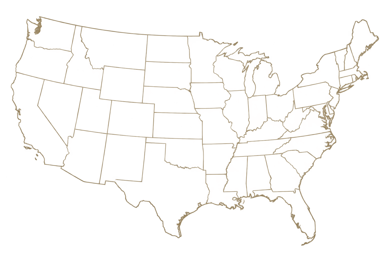 Map of the United States with delivery route