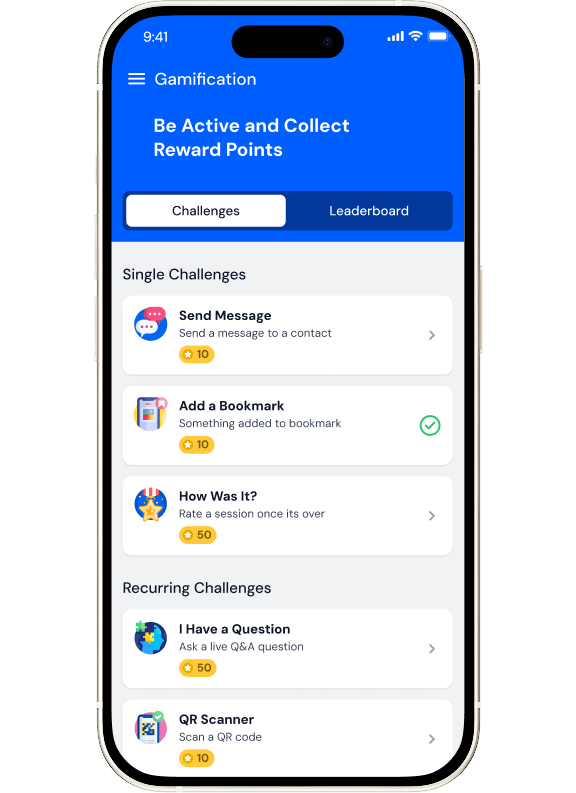 Gamification challenges and leaderboard