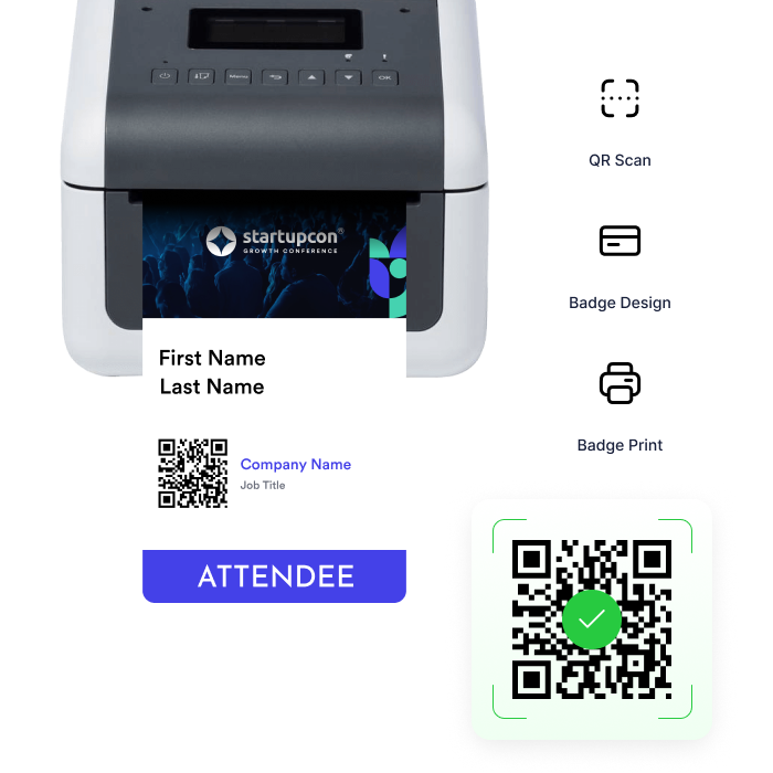 On-site badge printing with QR check-in
