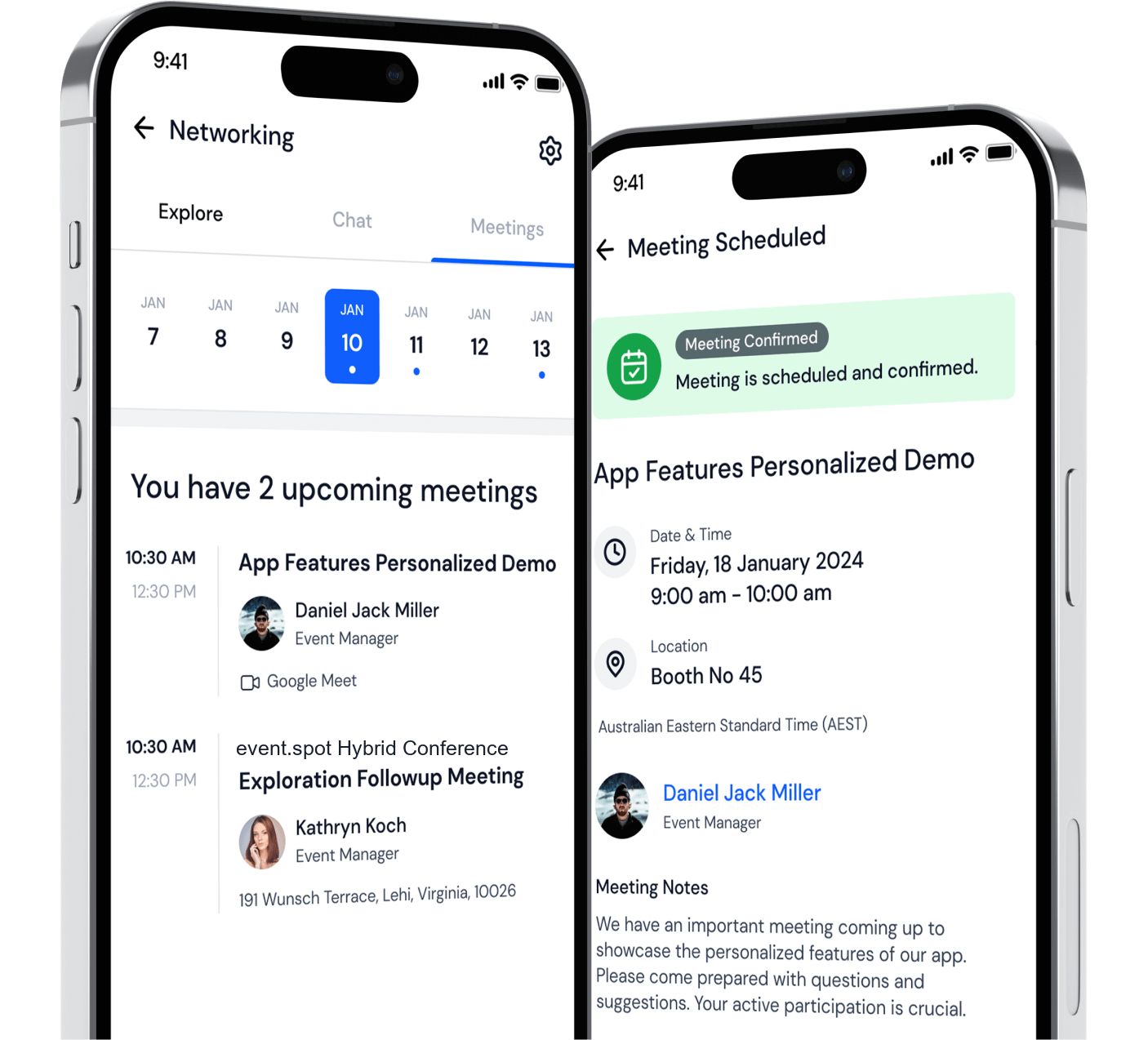 Rescheduling a meeting in the event app