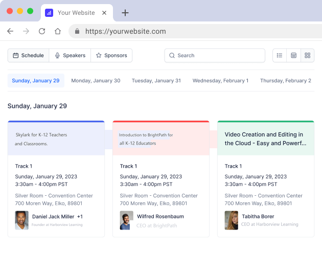 Embeddable schedule and ticket widgets on your website