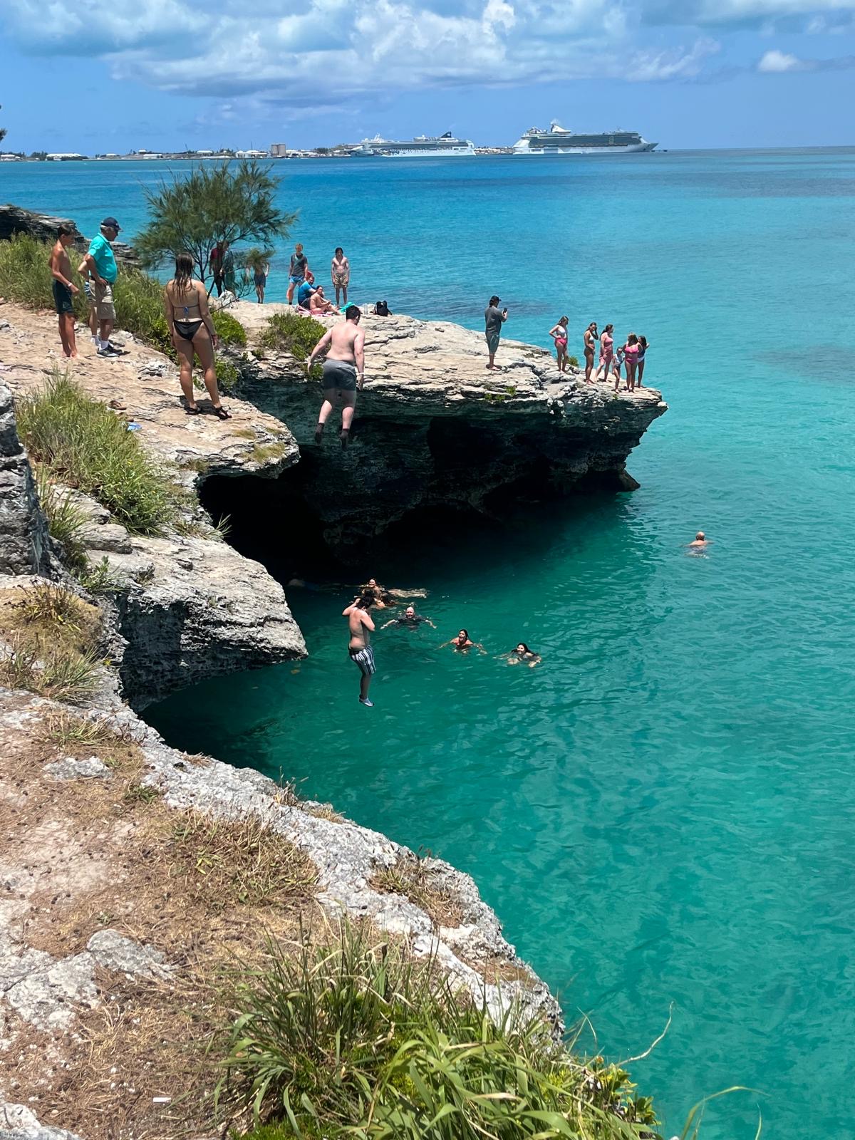 Cliff jumping action shot