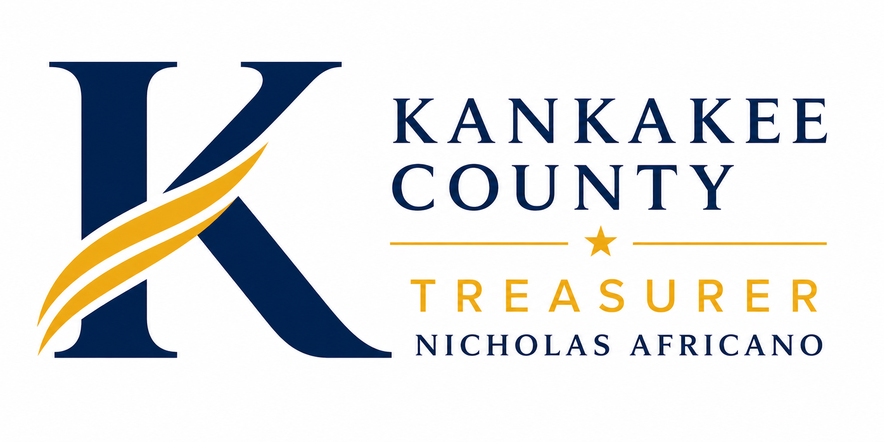 Kankakee County Treasurer Nicholas Africano official logo with navy K and gold accents