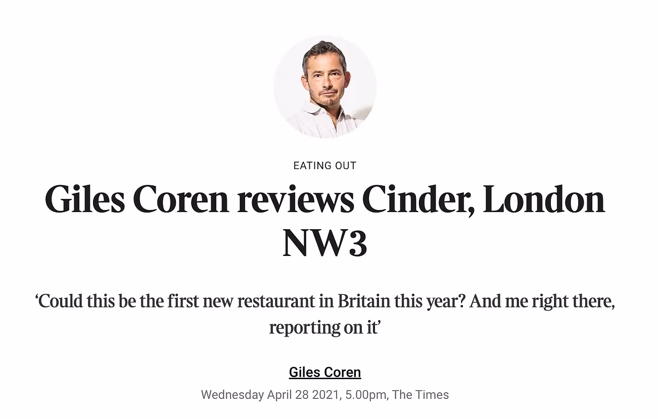 Giles Coren reviews Cinder, London NW3