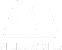 Millers Oils company logo featuring stylized letter M in gray and white with the text 'MILLERS OILS' below.