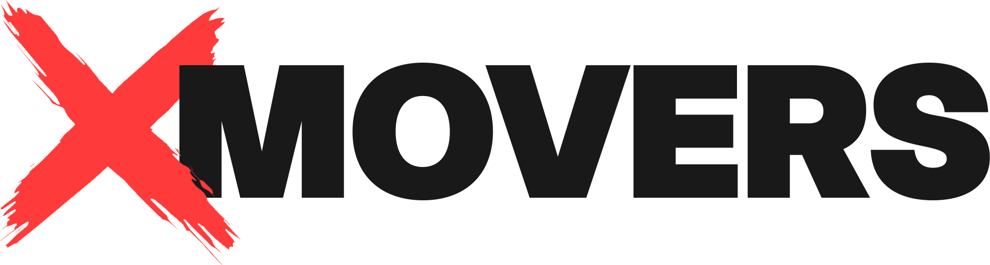 Logo with a large red X next to black bold text reading MOVERS.