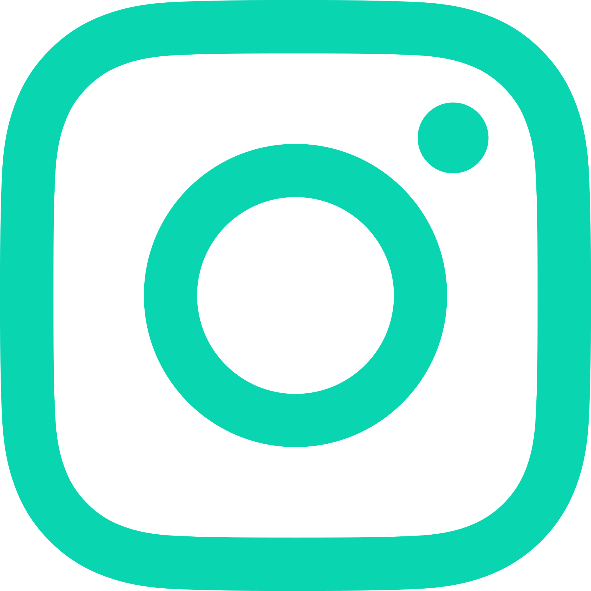 Teal Instagram icon with camera outline and rounded square border on transparent background.