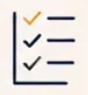 Checklist icon with vertical line, three checkmarks in different colors, and three horizontal lines.
