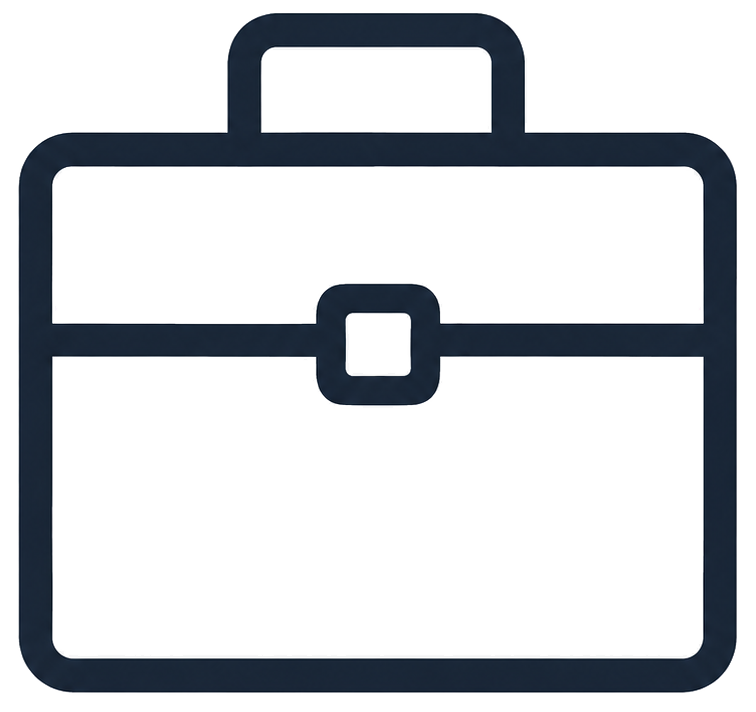 Simple black outline icon of a briefcase with handle and center clasp.