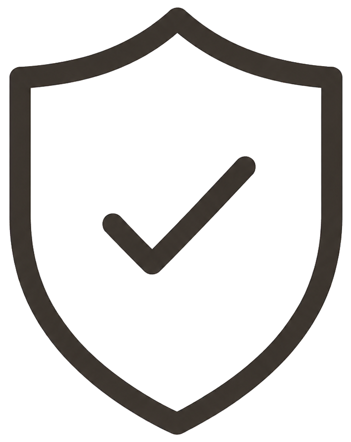Outlined shield with a checkmark inside symbolizing security or protection.
